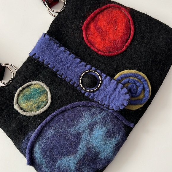 Rising Tide Felted Wool Purse Planets Black - Picture 2 of 14